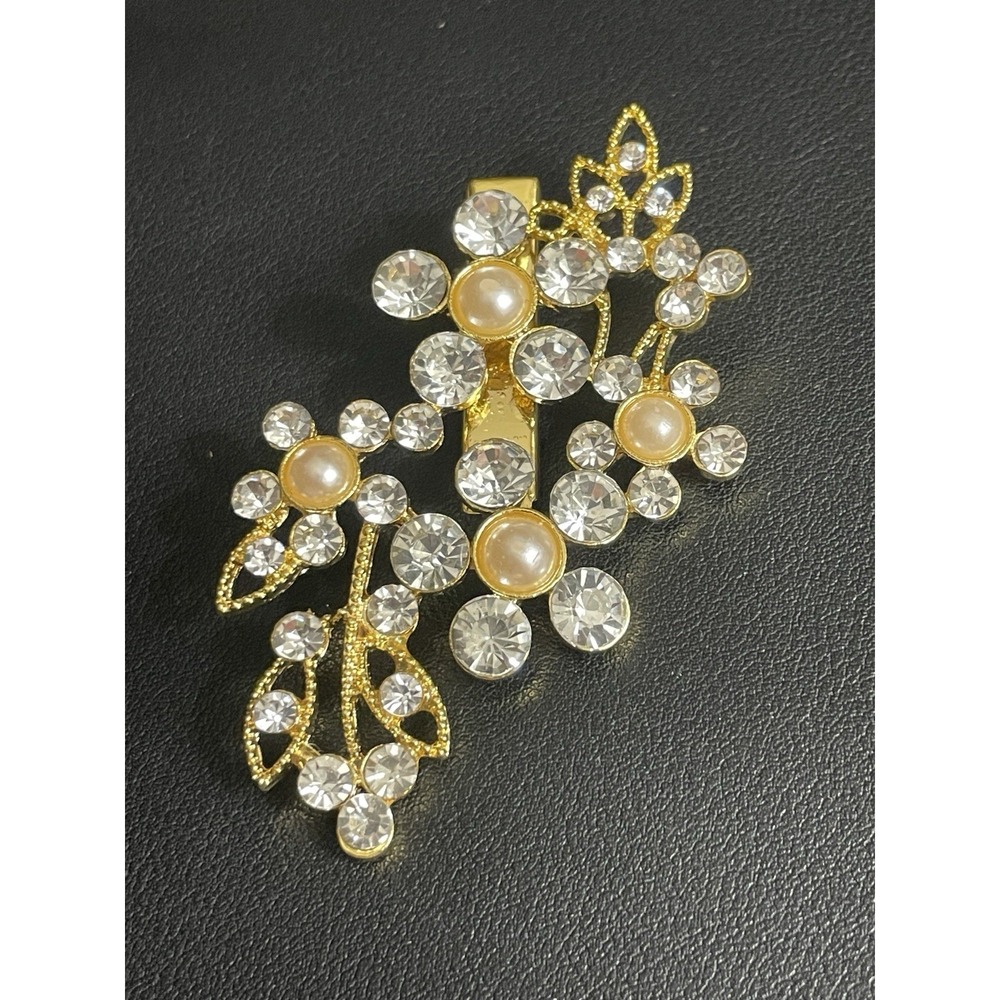Rhinestone Floral Clip Gold Tone for Hair Dress Scarf Flower Faux Pearl